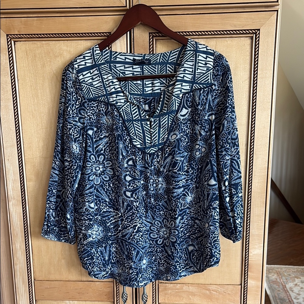 Navy Blue Patterned Women's Top